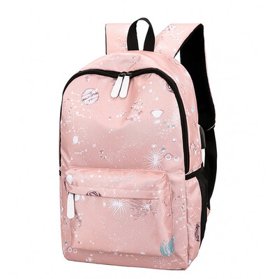 

New Cute Galaxy Stars Planets Printed Girls School Bags Backpack Charging With Usb Travel Bag 3 Colors