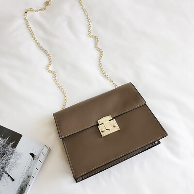 

Ins simple texture lock small square bag female 2019 new Korean version of the wild girl chain shoulder Messenger bag