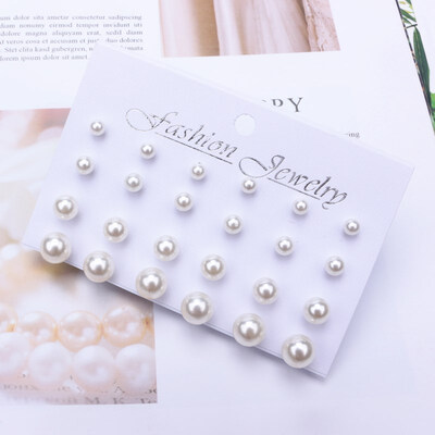 

EK782 Trendy 12 pairsset Cute Triangle Crystal Heart Stud Earrings for Women Ball Simulated Pearl Flower Earring Set brincos