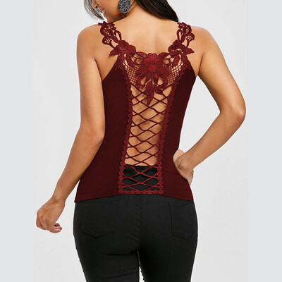

Starmoon Women Pure Color Hollowing Out Round Collar Sleeveless T-shirt
