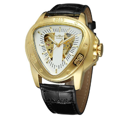 

Winner Fashion Sports Triangle Dial Golden Skeleton Mysterious Watch Men Luxury Automatic Mechanical Wrist Watches