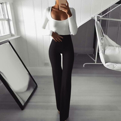 

Fashion Ladies Solid Color Sexy Boot Cut Trousers Casual Slim Long Pants