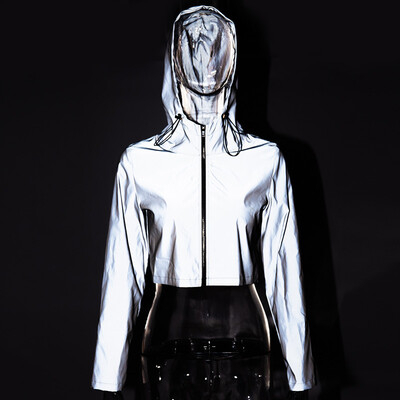 

Korea Style Ladies 2019 FashionSpring Reflective Female Jacket Casual Sport Hooded Short Coat Women Stylish Crop Top