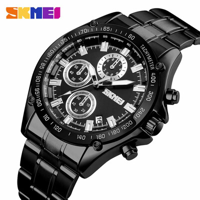 

Gobestart SKMEI Business Casual Fashion Three Eyed Six Needle Steel Belt Mens Watch