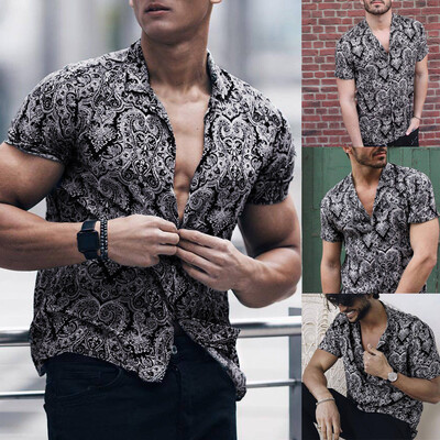 

Tailored Mens Multi Color Lump Chest Pocket Short Sleeve Round Hem Loose Shirts Blouse