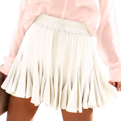 

Womens Skirts Pleated Mini A-line Skirts Chiffon Pure Color Elastic High Waist
