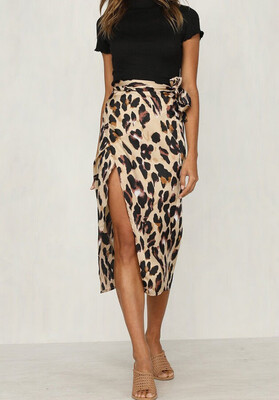 

Women Skirt Leopard Print High Waist Mid-Calf Polyester NEW Girls Sexy Casual