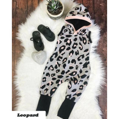 

UK Fashion Baby Girls Sleeveless Leopard Hooded Romper Jumpsuit Overall Clothes