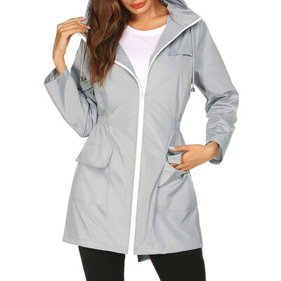 

Women Autumn Fashion Concise Casual All-match Solid Color Hooded Long Sleeve Waterproof Trench