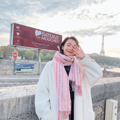 

New Korean version of the wild pure color pockmark plain scarf shawl stripes imitation cashmere scarf thickening dual-use collar female