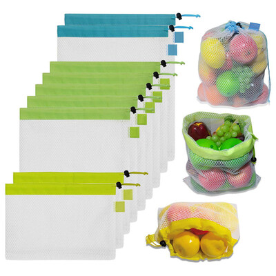 

9Pcs Reusable Mesh Bags Washable Grocery Fruit Vegetable Toy Drawstring Pouch