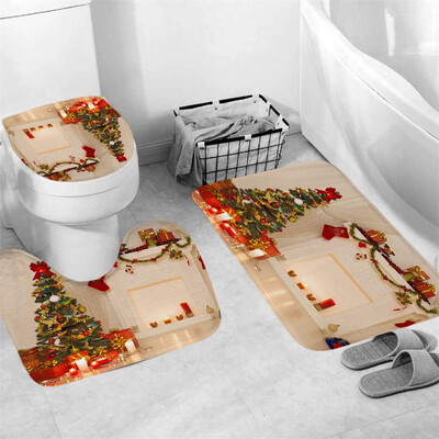

〖Follure〗3Pcs Christmas shower Curtain Bathroom Anti-slip Carpet Rug Toilet Cover Mat Set