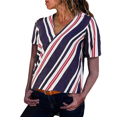 

Starmoon Womens Casual Short Sleeve Color Block Stripe Button T Shirts Tops Blouse