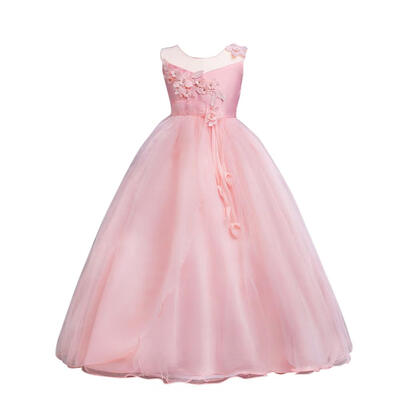 

Kids Girl Tutu Dress Pink Flower Lace Party Long Dress Childrens Costume