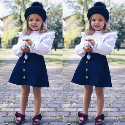 

US 2PCS Toddler Baby Kids Girls Summer Ruffle Tops Skirt Outfits Set Clothes