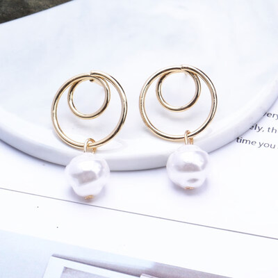 

EK314 New Design Metal Gold Color Circle Cross Heart Geometric Irregular Natural Imitation Pearl Drop Earrings for Women Jewelry