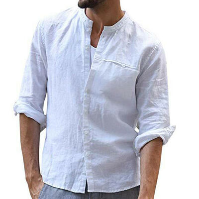 

Luxury Mens Long Sleeve V-neck Loose Casual Linen T-shirt Shirt Blouse Tops Tee