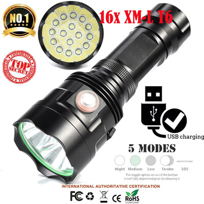 

Saidsome 16x XM- T6 LED Flashlight 5 Modes 2665018650 Camping Torch Lamp Light flashlight lamp