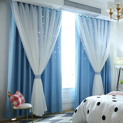 

Gobestart Starry Sky Sheer Curtain Tulle Window Treatment Voile Drape Valance Double-deck