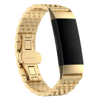 

7 Beads Stainless Steel Watch Band Bracelet Wrist Strap for Fitbit Charge 3