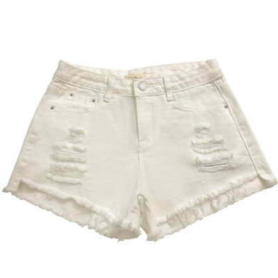 

Women Mid Waist Hole Denim Shorts Girls Street-wear Zipper Fly New Casual Shorts
