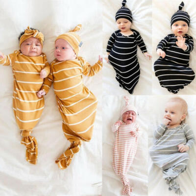 

2PCS Newborn Baby Swaddle Muslin Blanket Infant Wrap Sleeping BagHat Set US