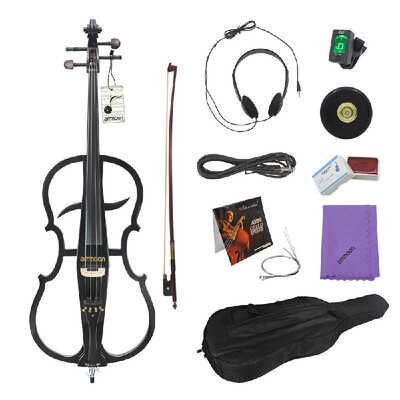 

ammoon 44 Full Size Solid Wood Electric Cello Violoncello Maple Wood body Ebony Fittings in Style 1 with Tuner Headphone Gig Bag
