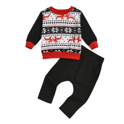 

Toddler Kid Boys Girls Elk Tops Long Sleeve Pullovers Pants Christmas Outfit Set