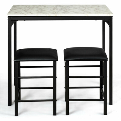 

3 Piece Counter Height Dining Set Faux Marble Table-White