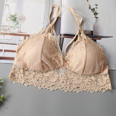 

Sexy Women Padded Bras Wireless Thin Underwear Women Seamless Deep V-Neck Lace Bras