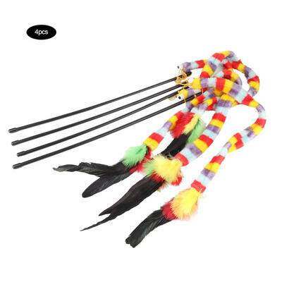 

Greensen 4Pcs Plush Kitten Pet Rainbow Caterpillar Interactive Teaser Dangler Funny Rod Stick Cat Toy