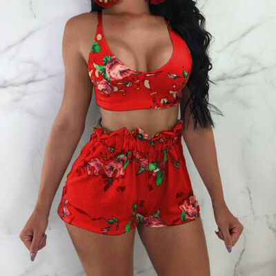 

Sexy Women Floral 2 Piece Bodycon Crop Top Pants Set Clubwear Jumpsuit Romper
