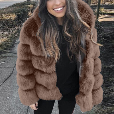 

Roseonmyhand Women Faux Mink Winter Hooded New Faux Fur Jacket Warm Thick Outerwear Jacket