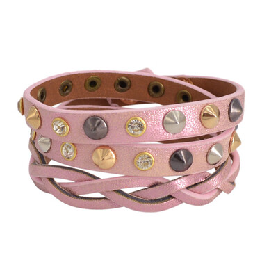 

1x Multilayer Candy colors Woven Leather Rivet Wristband Bracelet For Women SOL