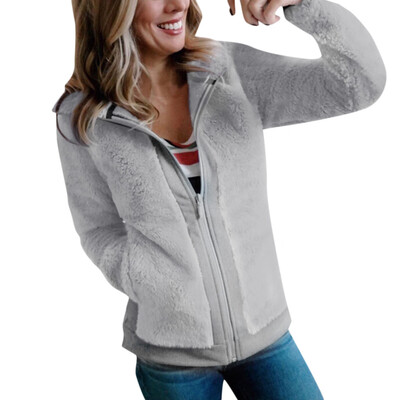 

Toponeto Womens Winter Warm Fleece with Pockets Zip Open Front Outwear Coat