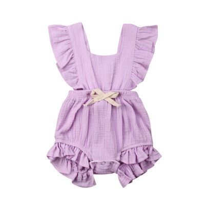 

Newborn Baby Girl Romper Ruffled Solid Color Backless Flare Sleeve Romper Infant Casual Outfits