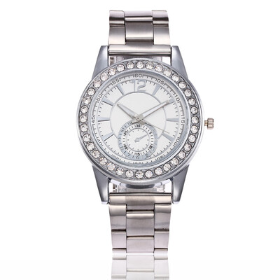 

New alloy steel belt womens watch full diamond single eye three