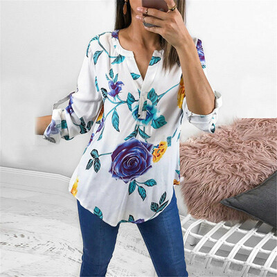 

Womens 34 Sleeve V neck Floral Tops Ladies Summer Casual Blouse Shirt