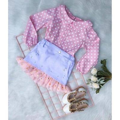 

UK Toddler Baby Kids Girls Polka Dot Top T-ShirtSkirt Dress Outfits Set Clothes