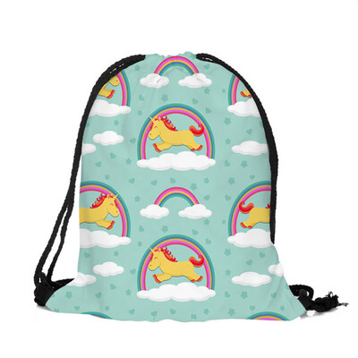

Printed School Book Bag Girls Drawstring Backpack Unicorn Kids Pocket Beautiful