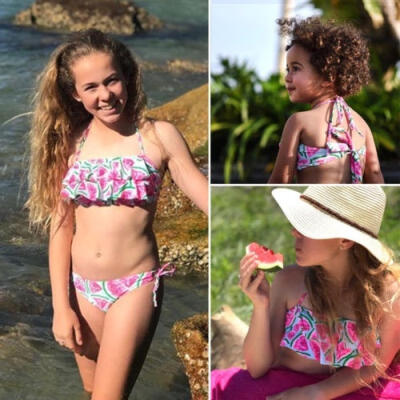 

2Pcs Child Kids Girls Halter Swimwear Swimsuit Briefs Beachwear Bathing Tankini