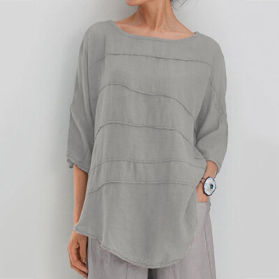 

Starmoon Women Casual Solid Fold Blouse 34 Sleeve Batwing Sleeve Round Neck Shirt Tops