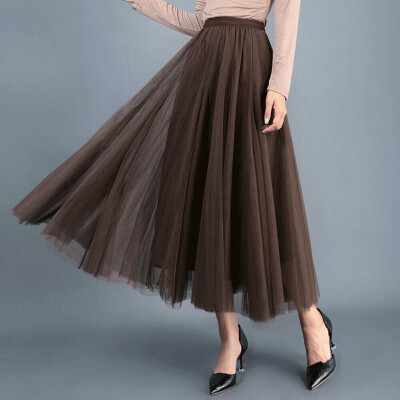 

Women High Waist Pleated Tulle Tutu Dress Lady Evening Beach Long Maxi Skirts