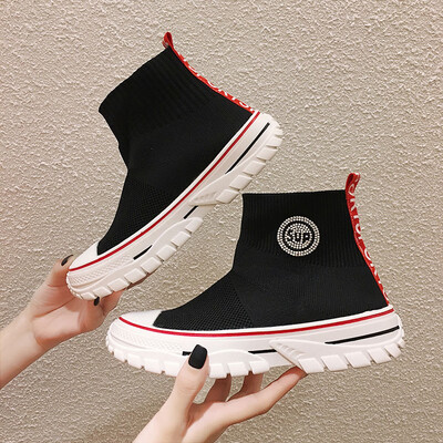 

College Style Socks Shoes Womens Summer&Han Edition Round-Headed Knitted Thick-soled Leisure Shoes