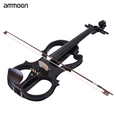 

ammoon VE-201 Full Size 44 Solid Wood Silent Electric Violin Fiddle Maple Body Ebony Fingerboard Pegs Chin Rest Tailpiece with Bo