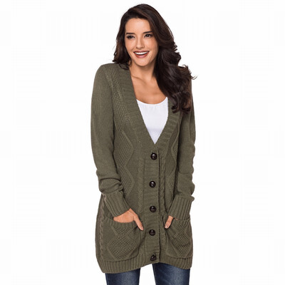 

V-neck single-breasted long-sleeved knit sweater long