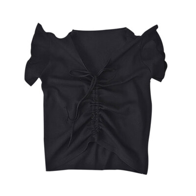 

Women Summer Sexy V Neck Drawstring Bow Sleeveless Slim Solid Color Camisole Knit Vest