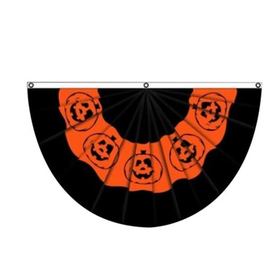 

Semicircular Halloween Flag Polyester Pumpkin Printed Pleated Fan Banner With Metal Grommets