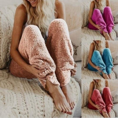 

Winter Warm Fluffy Faux Fur Casual Plain Women Loose Long Pants Trousers Exotic