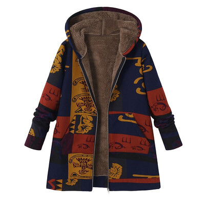 

Roseonmyhand Plus Size Women Hooded Long Sleeve Cotton Linen Fluffy Fur Zipper Coat Outwear